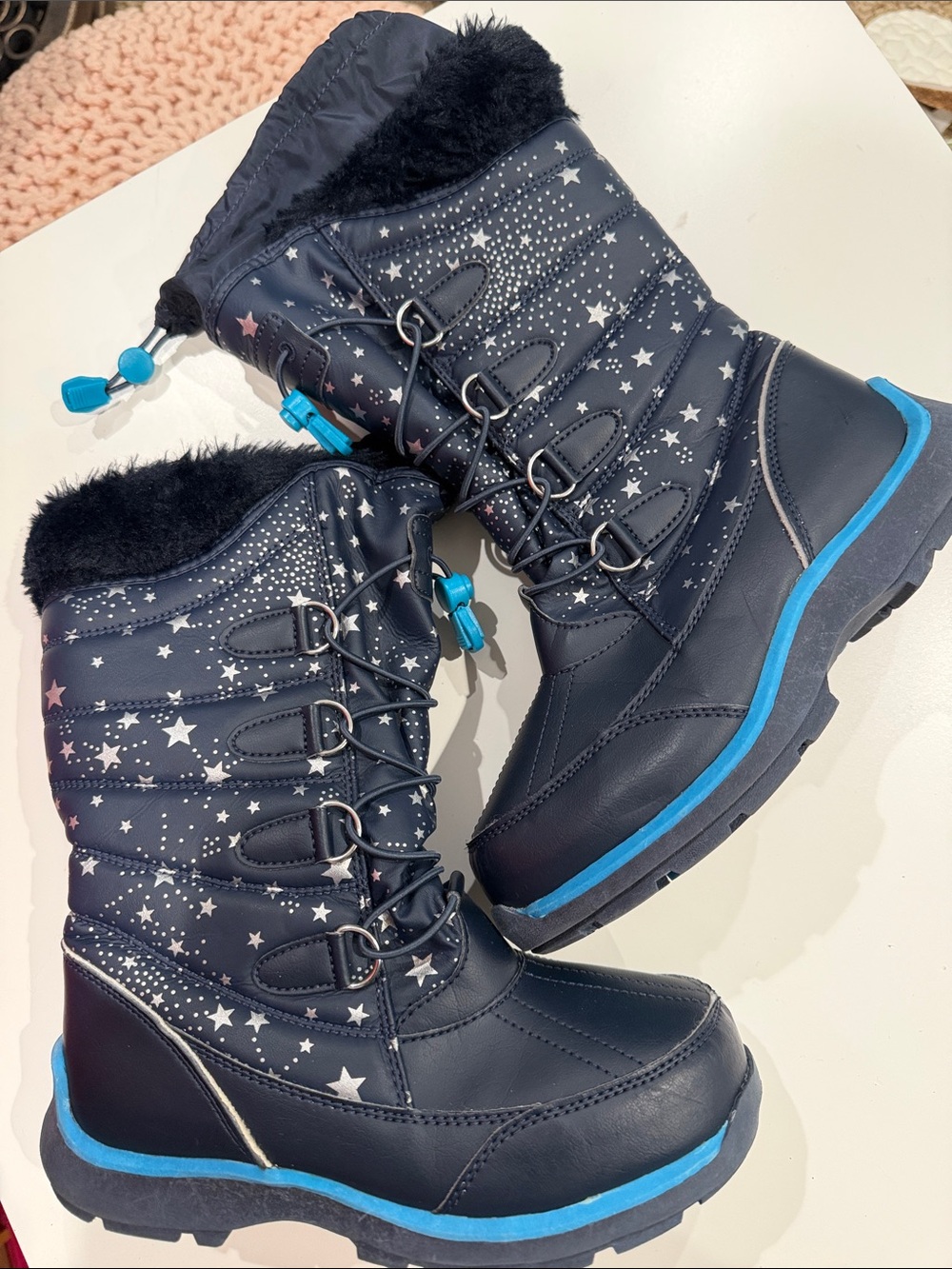 Lands end Kids Navy Star Winter Boots with Blue Accents